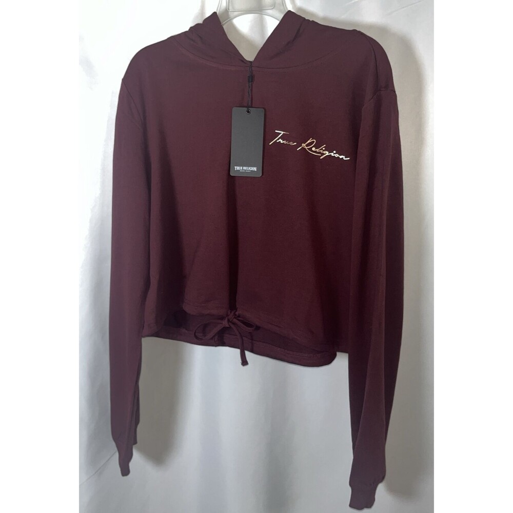 True Religion Logo Crop Woman Hoody Dark Burgundy Xl Style#206667 Cotton/Rayon